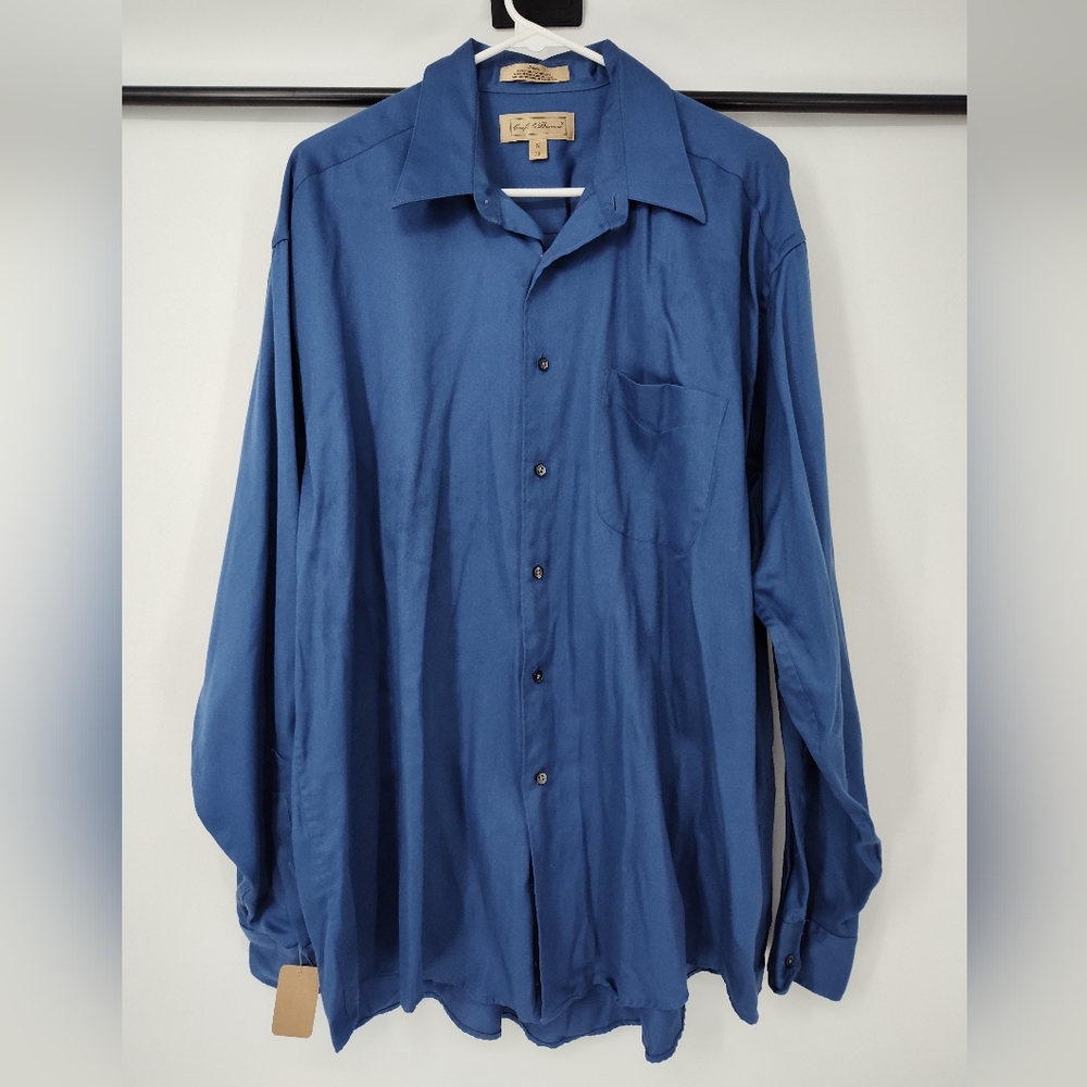 Croft & Barrow Sateen Blue Collared Shirt Size Mens 17, 36